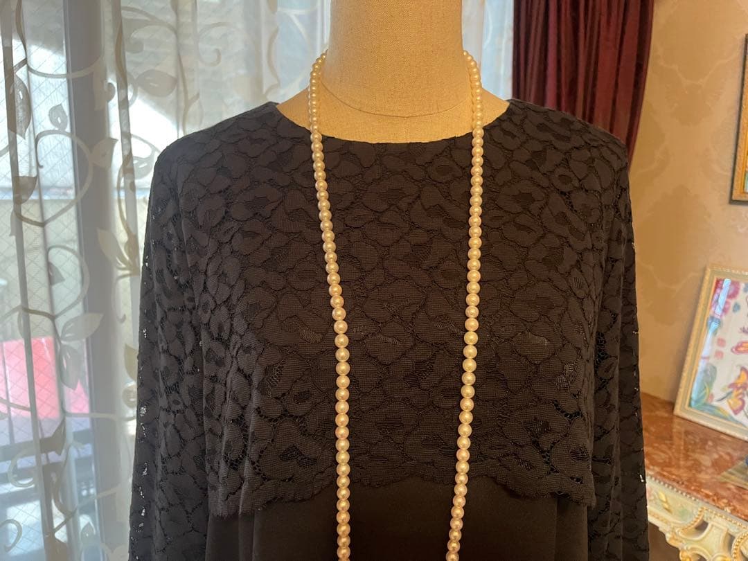 自由区　ワンピース　黒　レース　44 パーティ 冠婚葬祭　ウォッシャブル