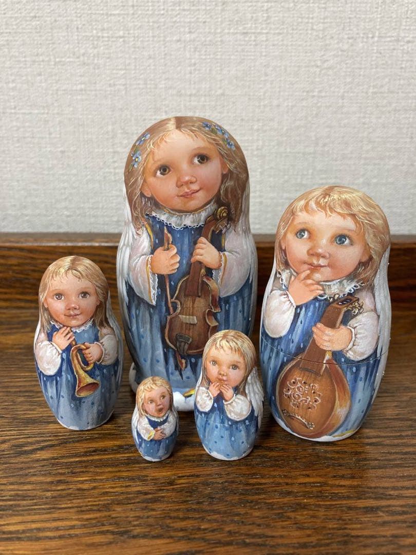 ロシア雑貨☆天使マトリョーシカ(5P)H10.5cmリダ工房