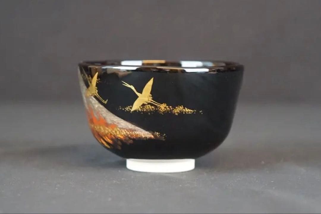 南口閑粋 富士群鶴 茶碗 共箱 栞付 茶道具