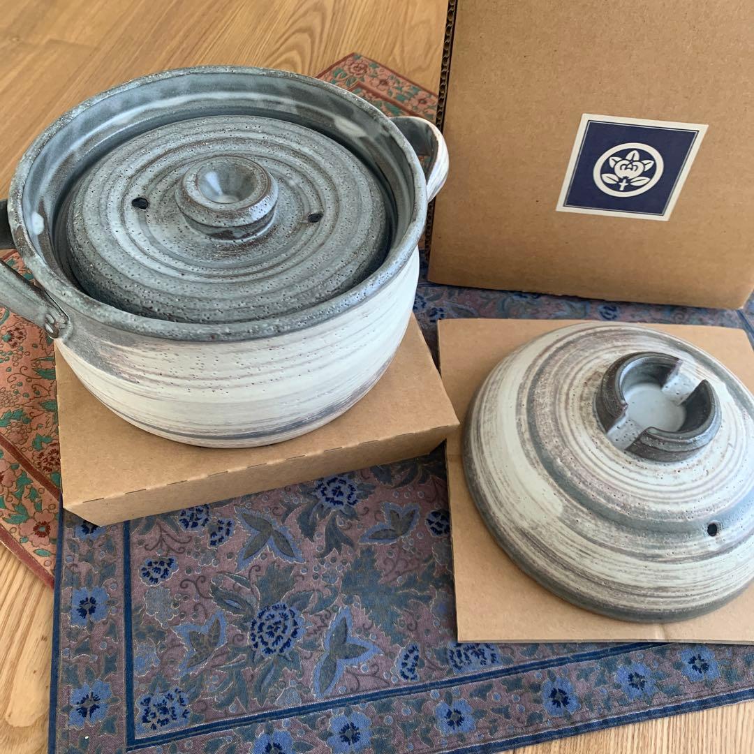 【未使用品】たち吉 白刷毛目 土鍋 ご飯鍋 3合炊き