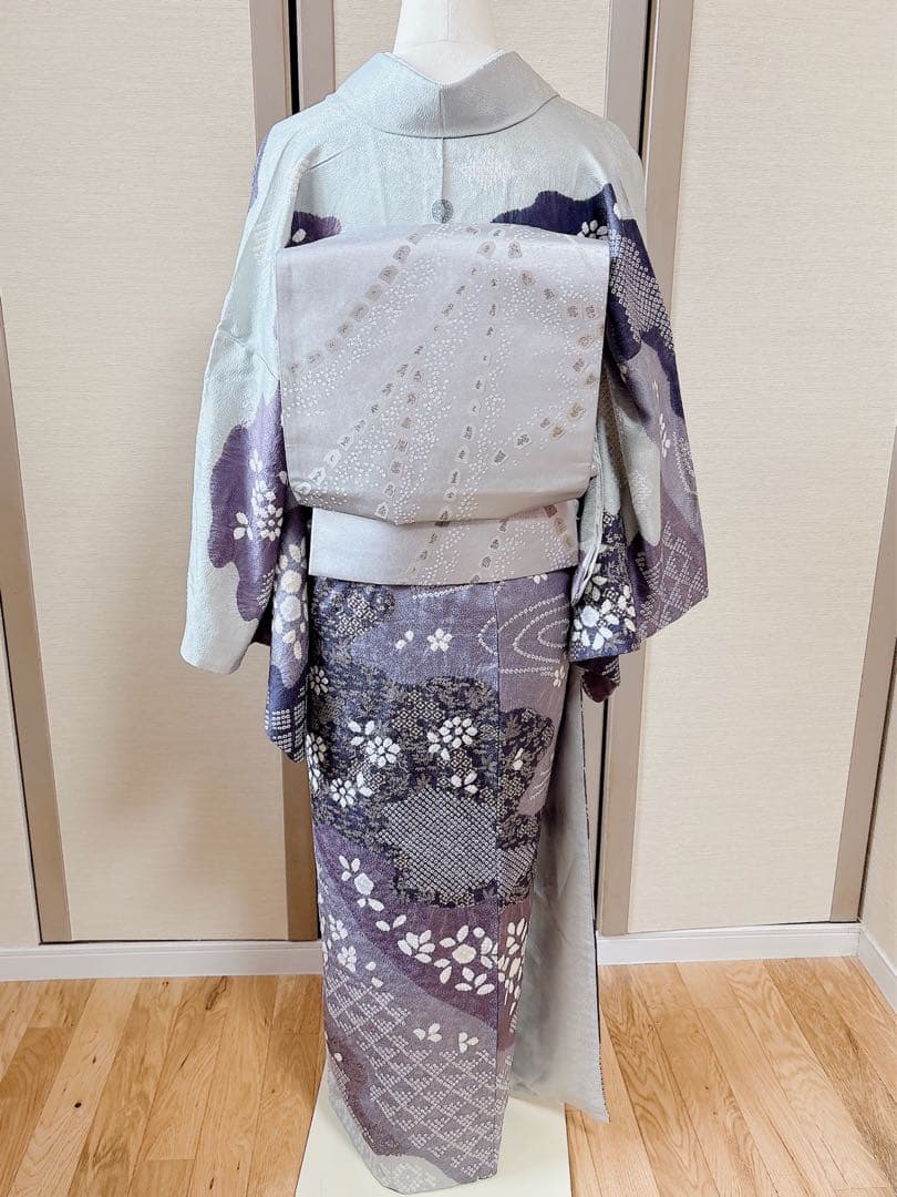 訪問着　一つ紋　フルセット　裄69 絞り 卒業式　入学式　お宮参　袋帯 M