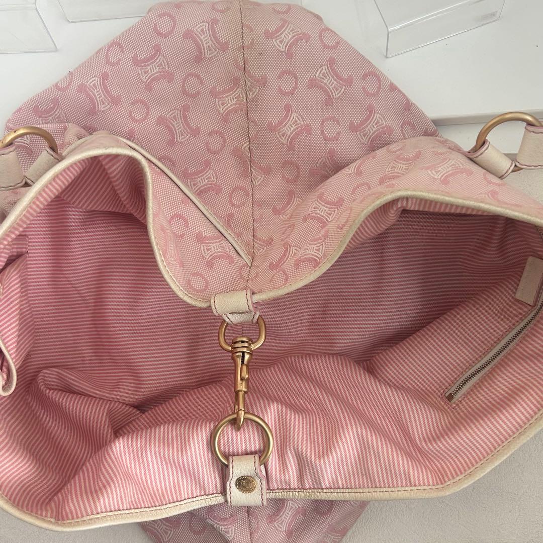 セリーヌ CELINE リリーCマカダムピンクキャンバス レザーハンドバッグ
