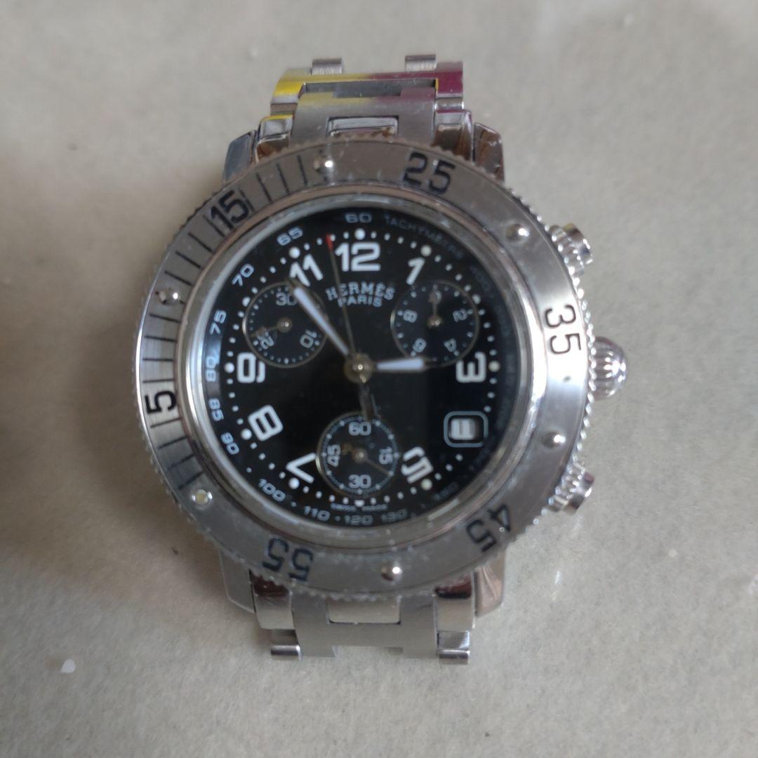 ジャンク品 HERMES クロノグラフ ブラックダイヤル 時計