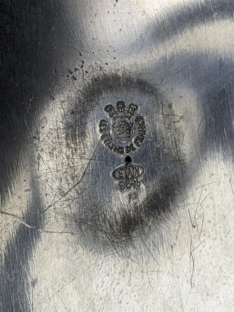 フランス　アンティークケーキスタンド　歪みあり ピューター　FRANCE