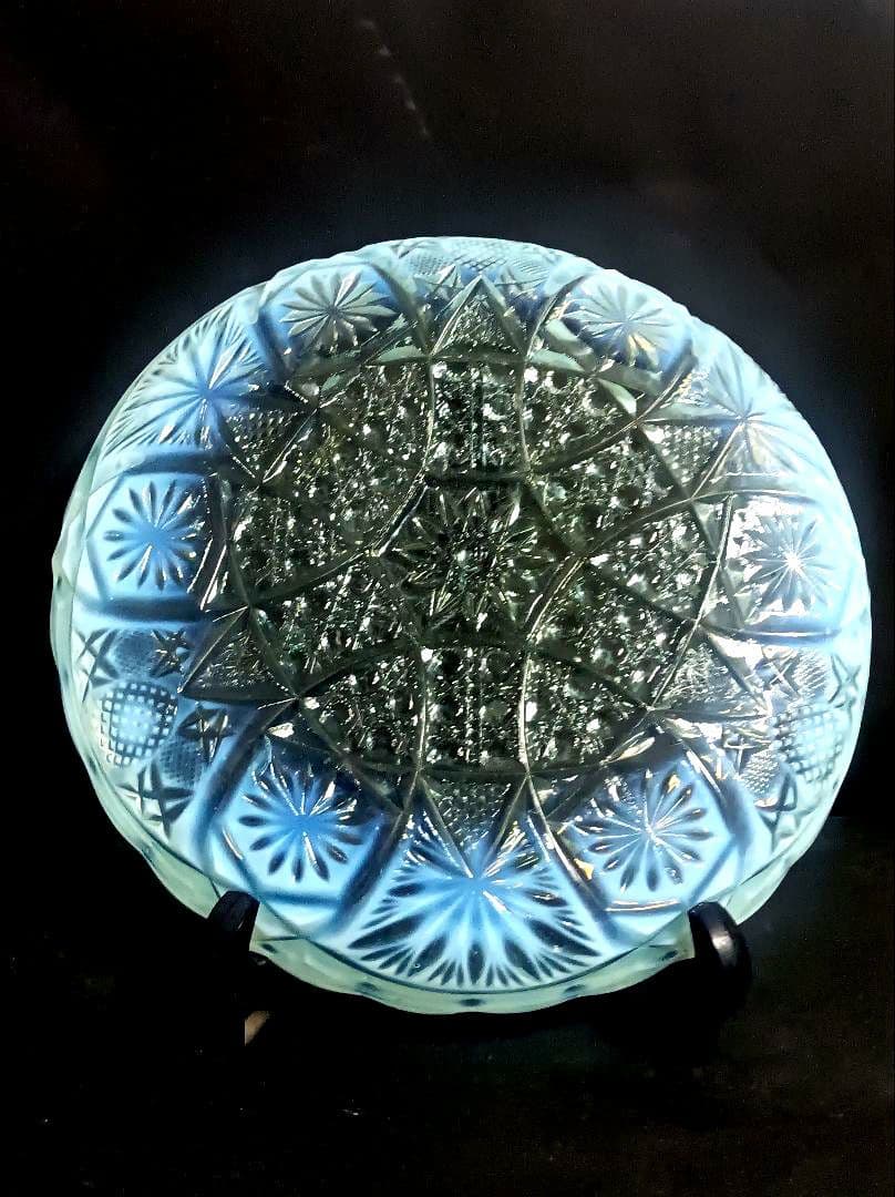 【骨董】大正ガラス 青色乳白色 時代ガラス オパールセントガラス ウラン反応