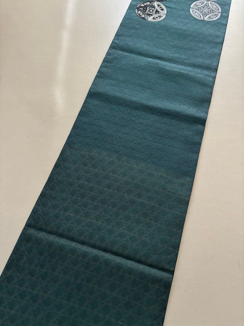 正絹 文様入り 控えめな透け感 袋帯 ビーズ刺繍 七宝丸文