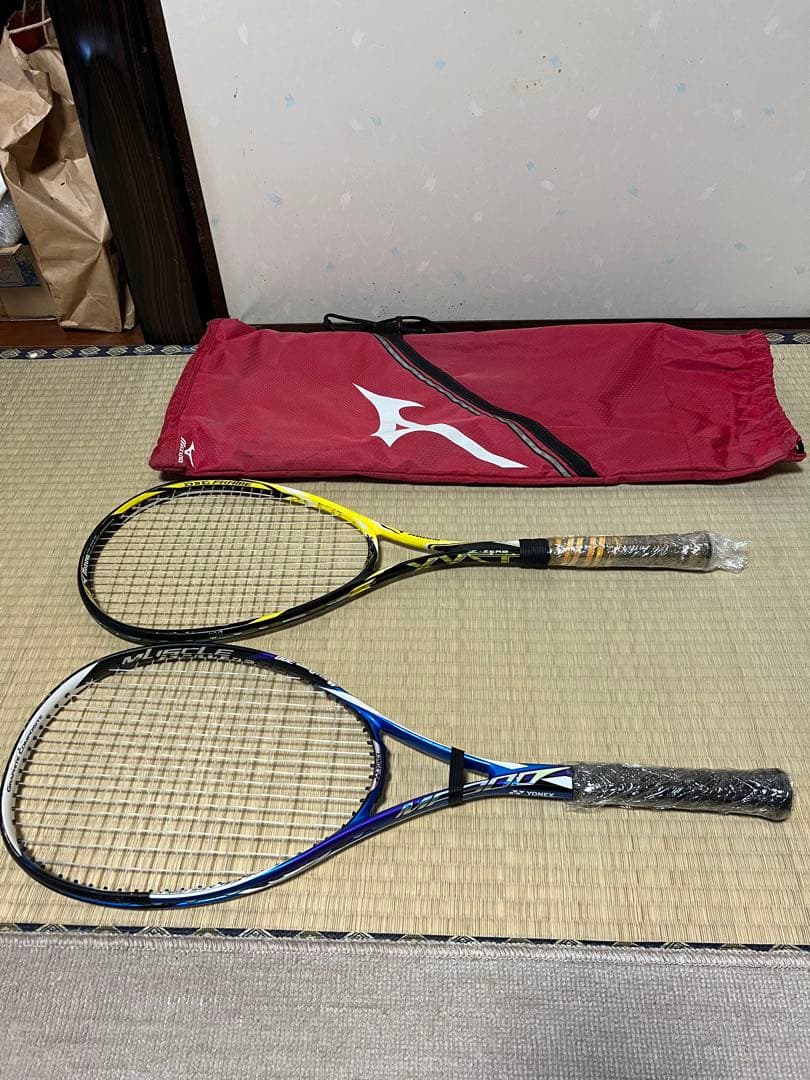 ソフトテニス ミズノ ジストゼロ YONEX マッスルパワー300 2本セット
