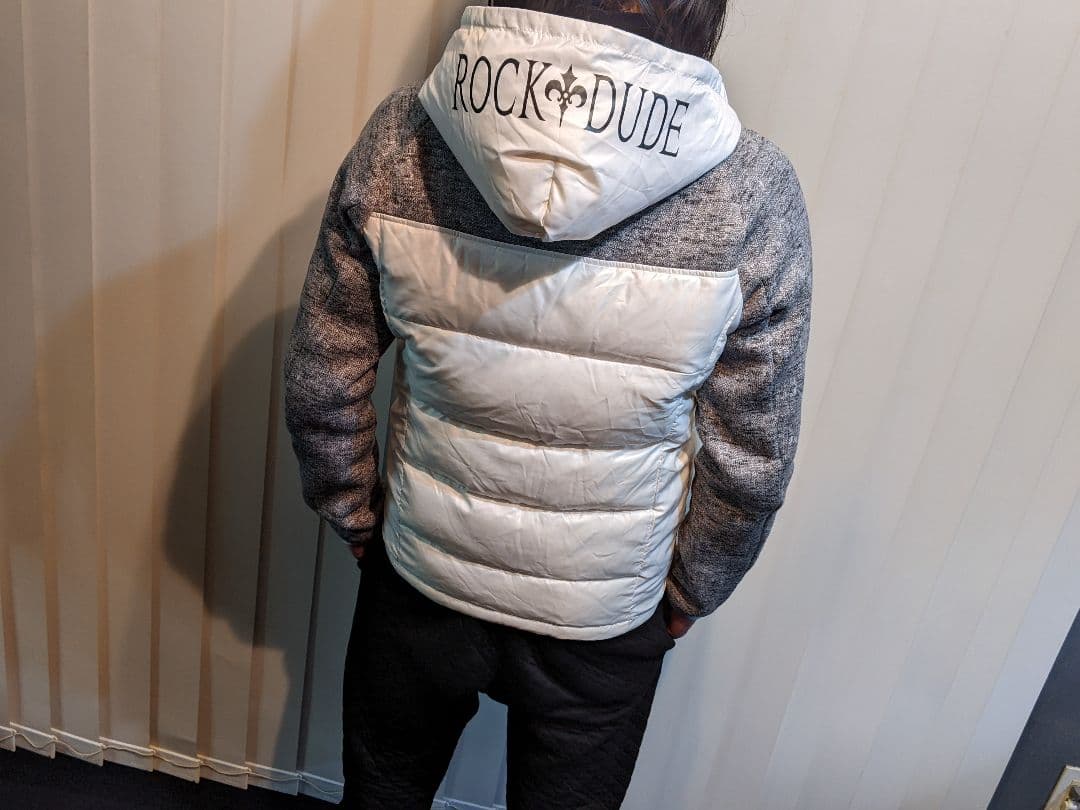 ロックデュード　ダウンジャケット　異素材　ニット　パーカー　ゴルフ　ウェア　白