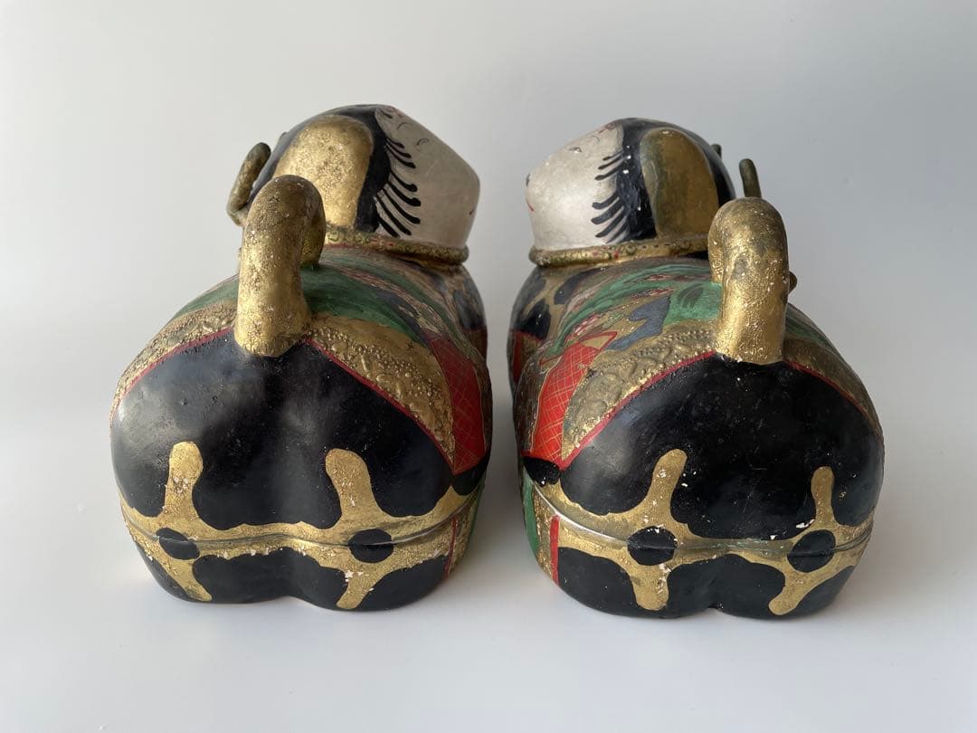 【江戸期】犬筥 一対 大型 24cm 彩色金彩 古美術 骨董品 有職飾り 希少品