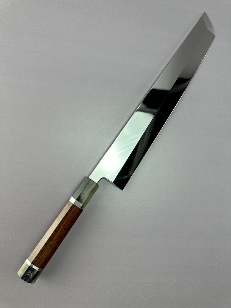 梵静刃物骨切り鱧切り 尺一ウルトラ鏡面仕上げ刺身包丁スネークウッド白水牛角八角柄