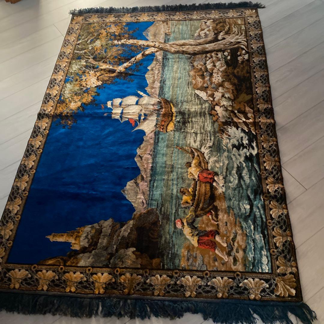 海の風景 織物ラグ モンゴル　カーペット　ラグ　ビンテージ